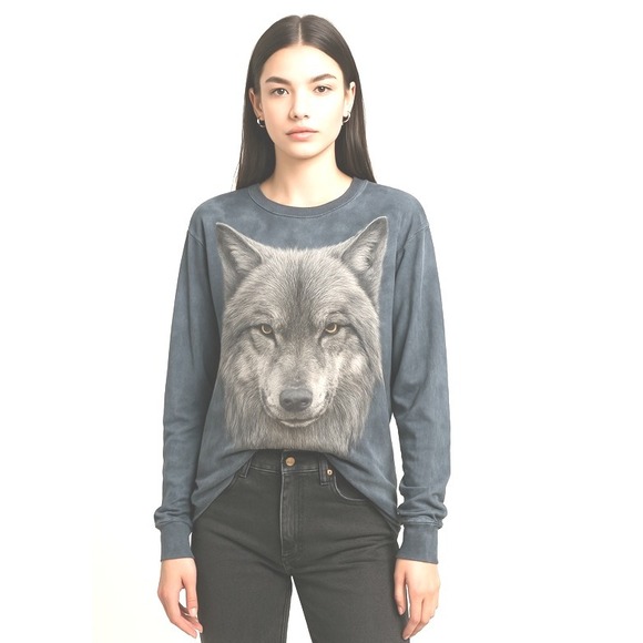 The Mountain Tops - The Mountain Womens Long Sleeve Wolf Tie Dye Graphic T‎ Shirt Top